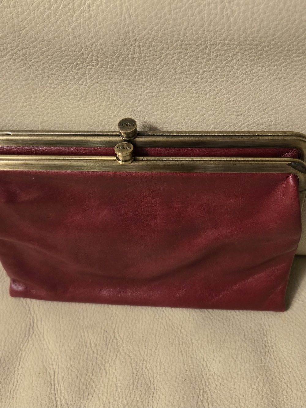 Vintage Hobo Red Leather Kiss-Lock Clutch